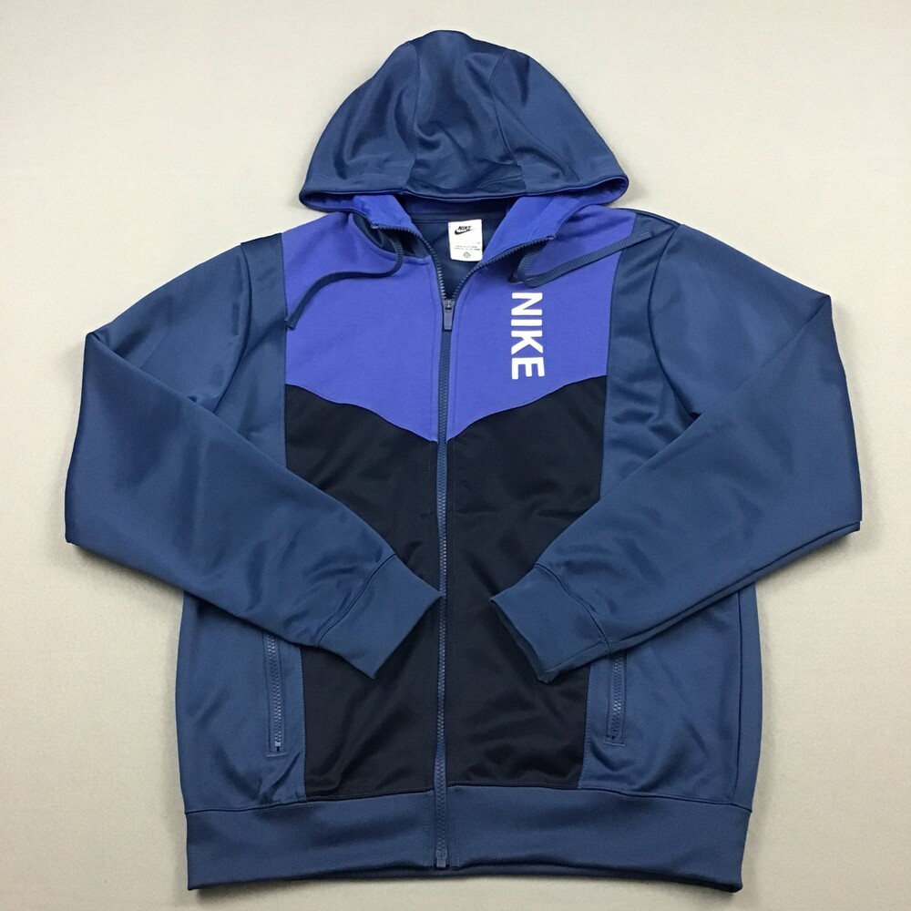 Nike Jacket Men Small Blue Colorblock Full Zip Pockets Spell Out Hoodie Pocket S